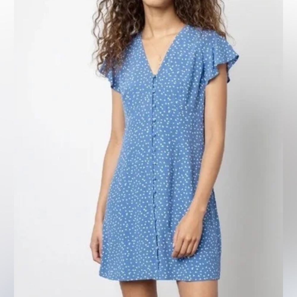 Blue dress V neck fit and flair flutter sleeves Rails blue white mini dress